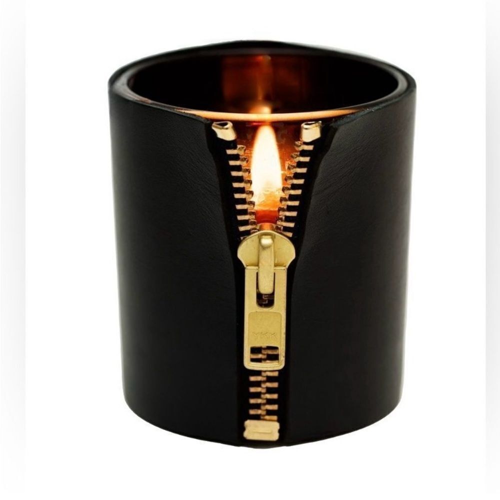 Leather Wrapped Dillon Luxury Candles “The Provocateur” Luxury Zipper Candle